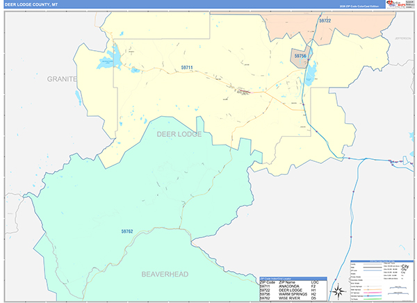 Deer Lodge County, MT Zip Code Map